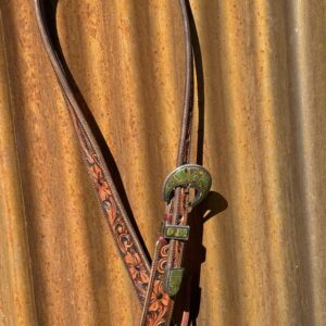 Floral Hand Carved Split Ear Headstall with Vintage Sterling Silver Buckle Set