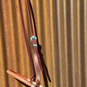 Laced Leather Double Rope Noseband with Vintage Sterling Silver and Turquoise & Coral Buckle