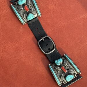 Vintage Sterling Silver Inlaid with Turquoise Stones and Coral Watch Band