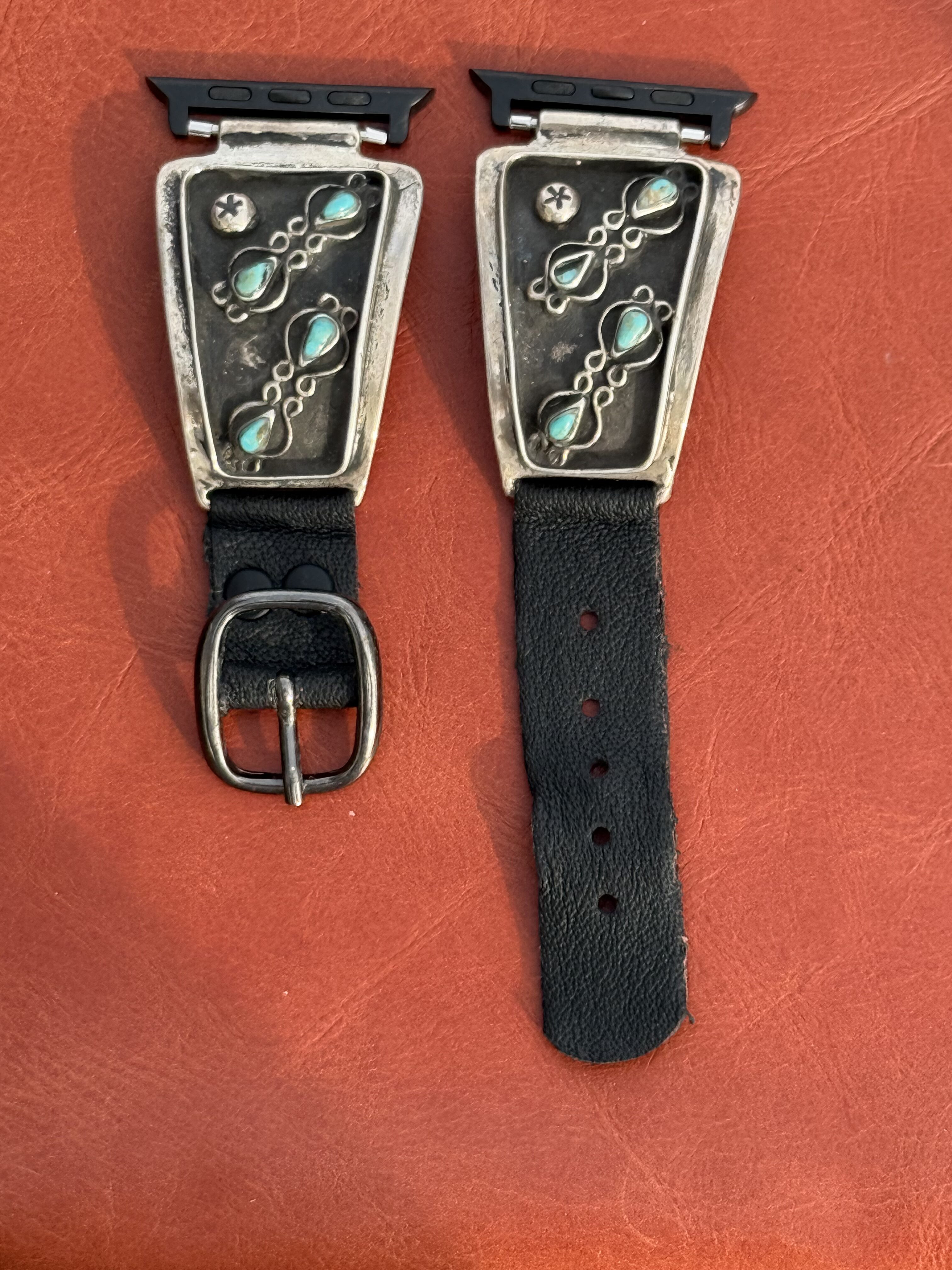 Vintage Sterling Silver with Turquoise Stones Watch Band - Image 2