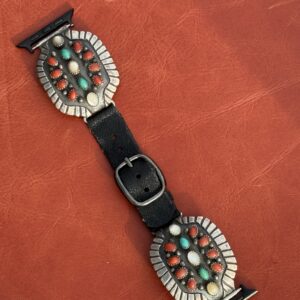 Vintage Sterling Silver with Turquoise, Coral & Mother of Pearl Stones Watch Band