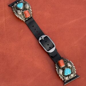 Vintage Sterling Silver with Turquoise & Coral Stones Watch Band