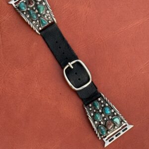 Vintage Sterling Silver with Turquoise Stones & Coral Watch Band