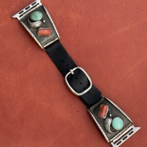 Vintage Sterling Silver with Turquoise Stones & Coral Watch Band
