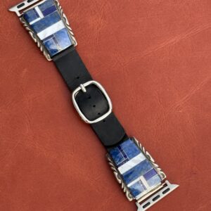 Vintage Sterling Silver Inlaid with Lapis & Mother of Pearl Stones Watch Band