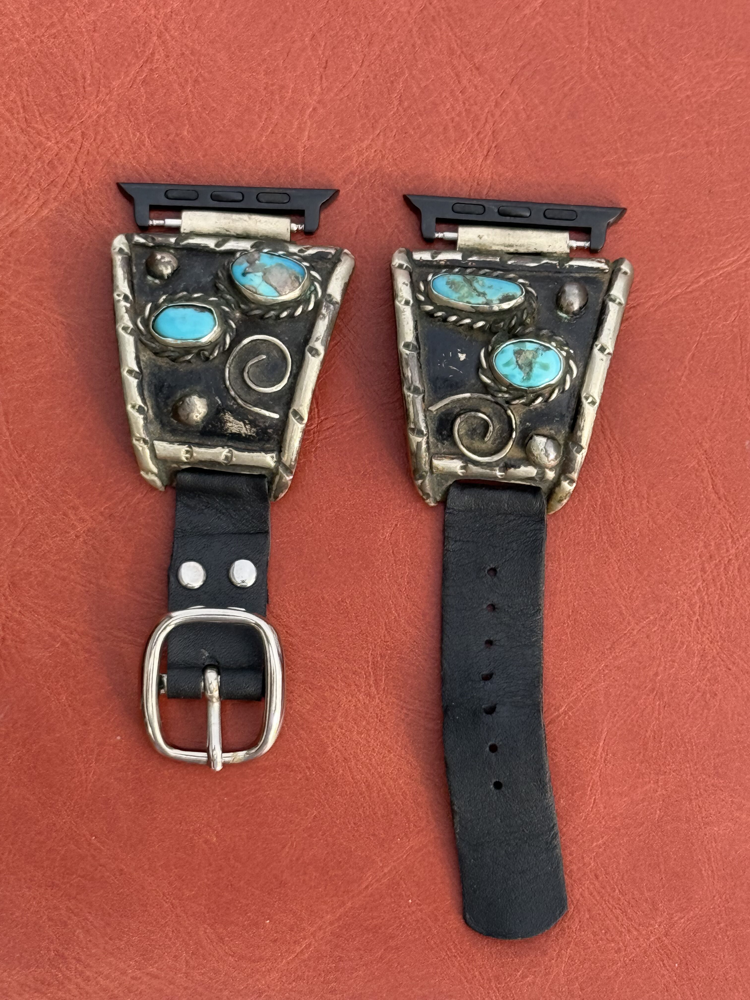 Vintage Sterling Silver with Turquoise Stones Watch Band - Image 2