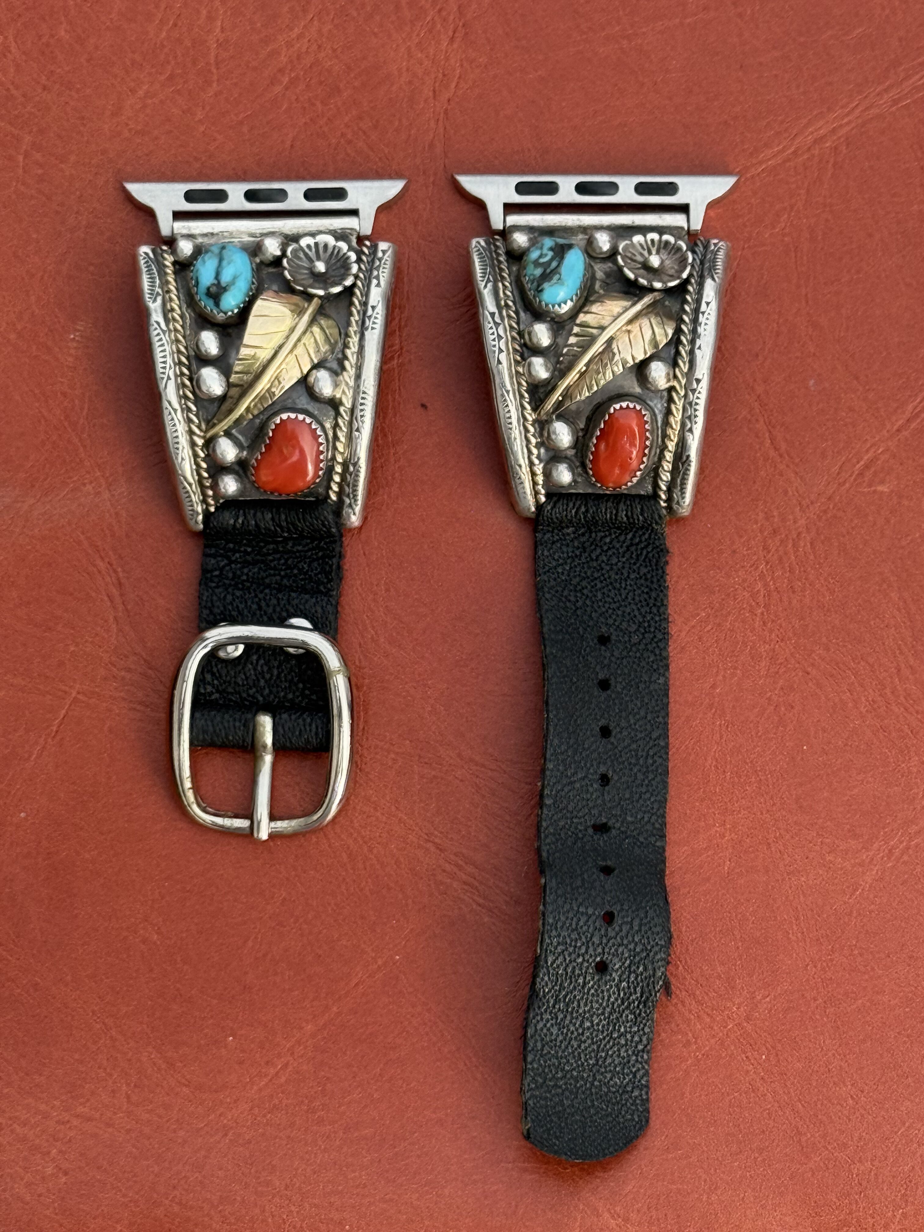 Vintage Sterling Silver with Turquoise Stones & Coral Watch Band - Image 2