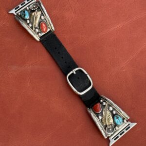 Vintage Sterling Silver with Turquoise Stones & Coral Watch Band