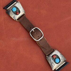 Vintage Sterling Silver Shadow Box with Turquoise Stones & Coral Watch Band