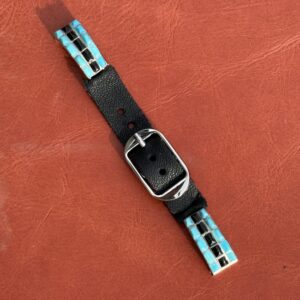 Vintage Sterling Silver Inlaid with Turquoise & Onyx Stones Watch Band