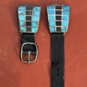 Vintage Sterling Silver Inlaid with Turquoise & Tortoise Shell Watch Band