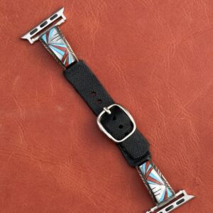 Vintage Sterling Silver Inlaid with Turquoise, Coral, Onyx & Mother of Pearl Watch Band
