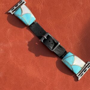 Vintage Sterling Silver Inlaid with Turquoise & Mother of Pearl Watch Band
