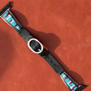 Vintage Sterling Silver Inlaid with Turquoise, Coral & Mother of Pearl Watch Band