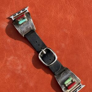 Vintage Sterling Silver with Turquoise Stones & Coral Watch Band