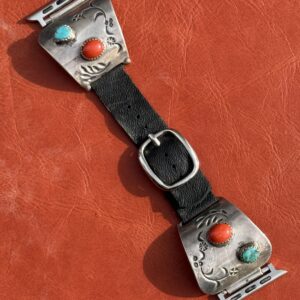 Vintage Sterling Silver with Turquoise Stones & Coral Watch Band