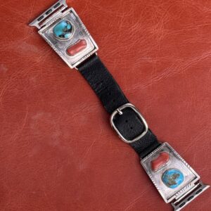 Vintage Sterling Silver with Turquoise Stones & Coral Watch Band