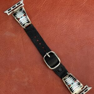 Vintage Sterling Silver Inlaid with Turquoise, Coral, Mother of Pearl & Onyx Watch Band