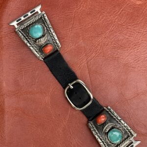 Vintage Sterling Silver with Turquoise Stones & Coral Watch Band