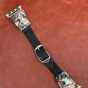Vintage Casted Sterling Silver Eagle Inlaid with Chipped Turquoise & Coral Apple Watch Band
