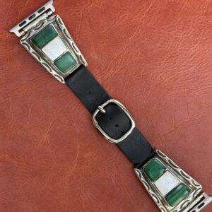 Vintage Sterling Silver Inlaid with Malachite & Mother of Pearl Watch Band
