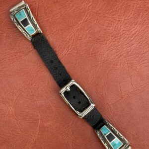 Vintage Sterling Silver Inlaid with Turquoise & Onyx Watch Band
