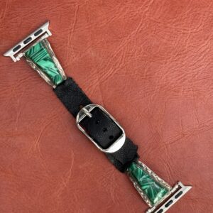 Vintage Sterling Silver Inlaid with Malachite Watch Band