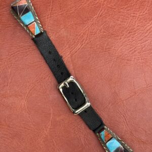 Vintage Sterling Silver Inlaid with Turquoise, Spiny Oyster, Sugalite & Onyx Watch Band