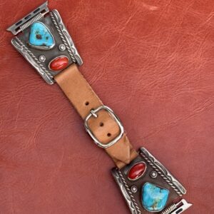 Vintage Sterling Silver with Turquoise Stones & Coral Watch Band