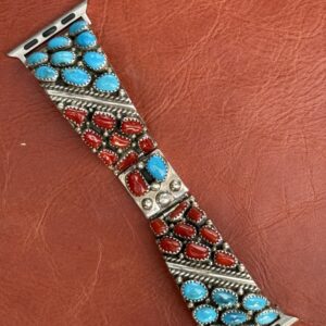 Vintage Sterling Silver with Turquoise Stones & Coral Watch Band